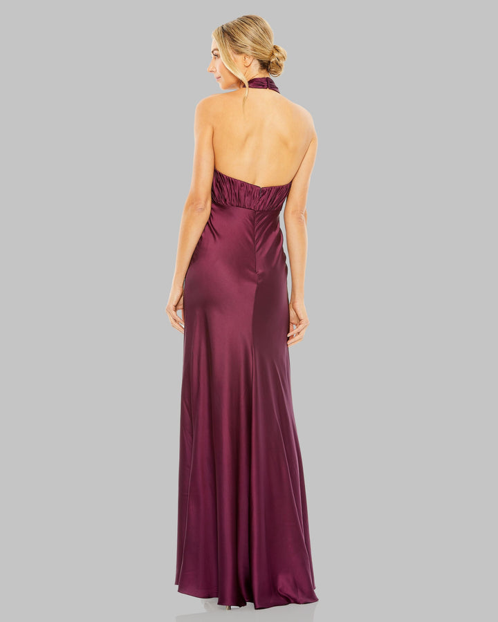 Mac Duggal 55995 Pleated Halter Neck Satin Gown