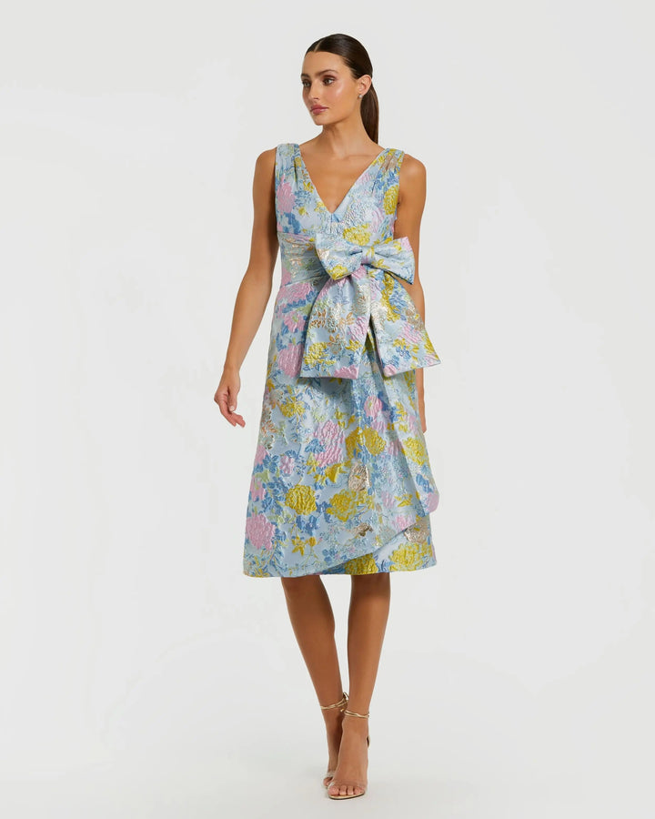 Mac Duggal 56104 Floral Brocade Sleeveless Midi Dress With Bow