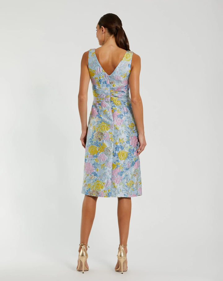 Mac Duggal 56104 Floral Brocade Sleeveless Midi Dress With Bow