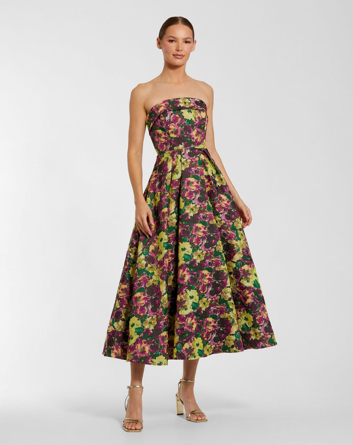 Mac Duggal 56165 Strapless Brocade A-Line Midi Dress