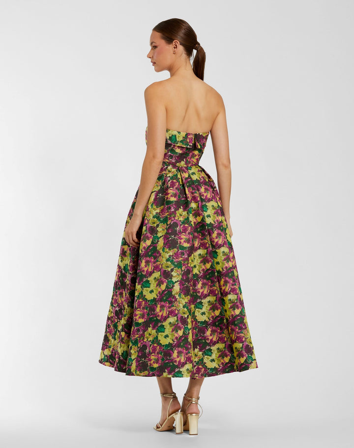 Mac Duggal 56165 Strapless Brocade A-Line Midi Dress
