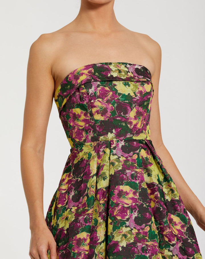Mac Duggal 56165 Strapless Brocade A-Line Midi Dress