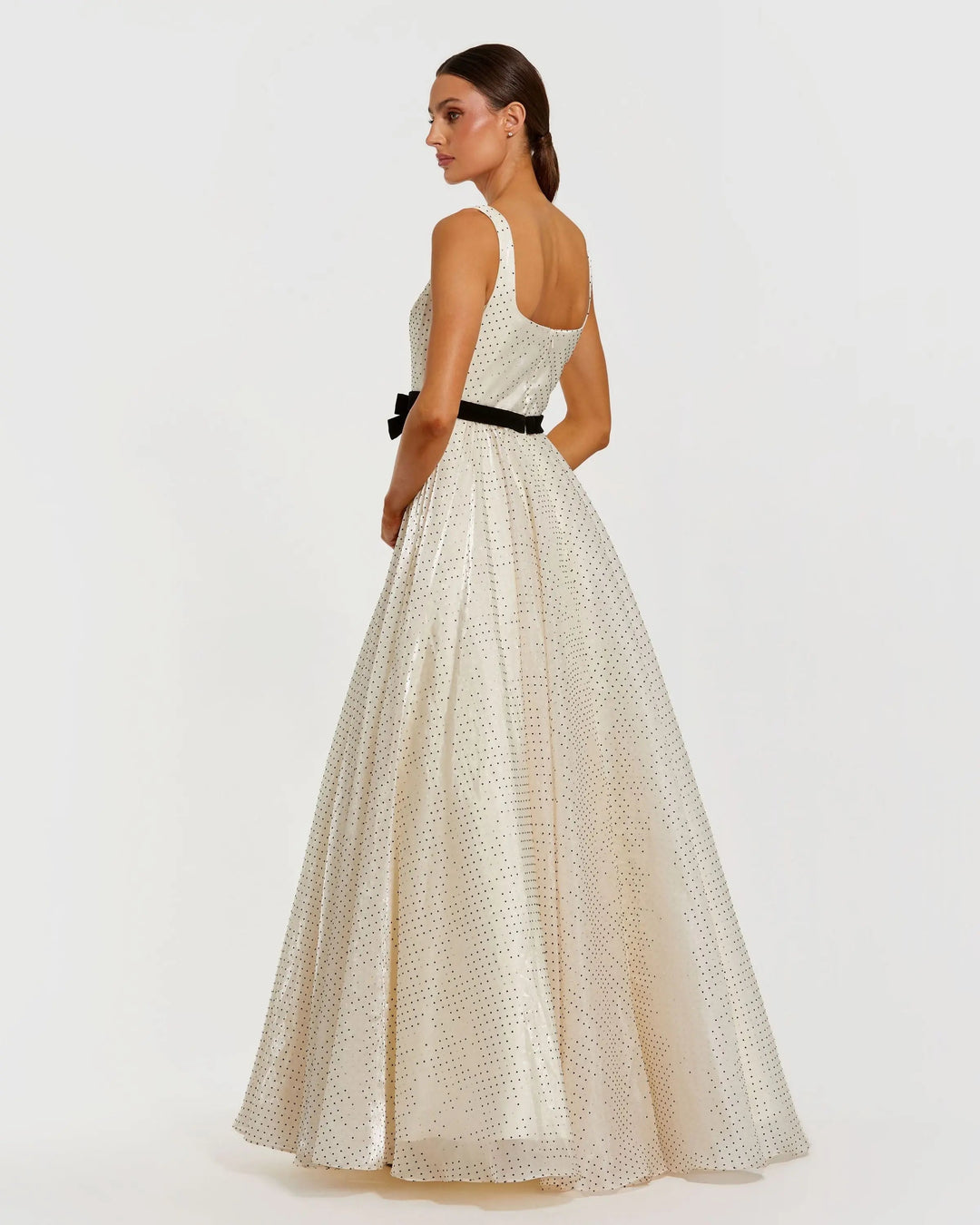 Mac Duggal 56185 Ivory Polka Dot Square Neck Ball Gown With Bow