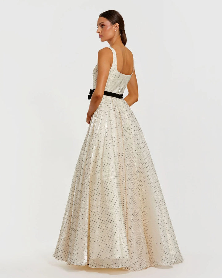 Mac Duggal 56185 Ivory Polka Dot Square Neck Ball Gown With Bow