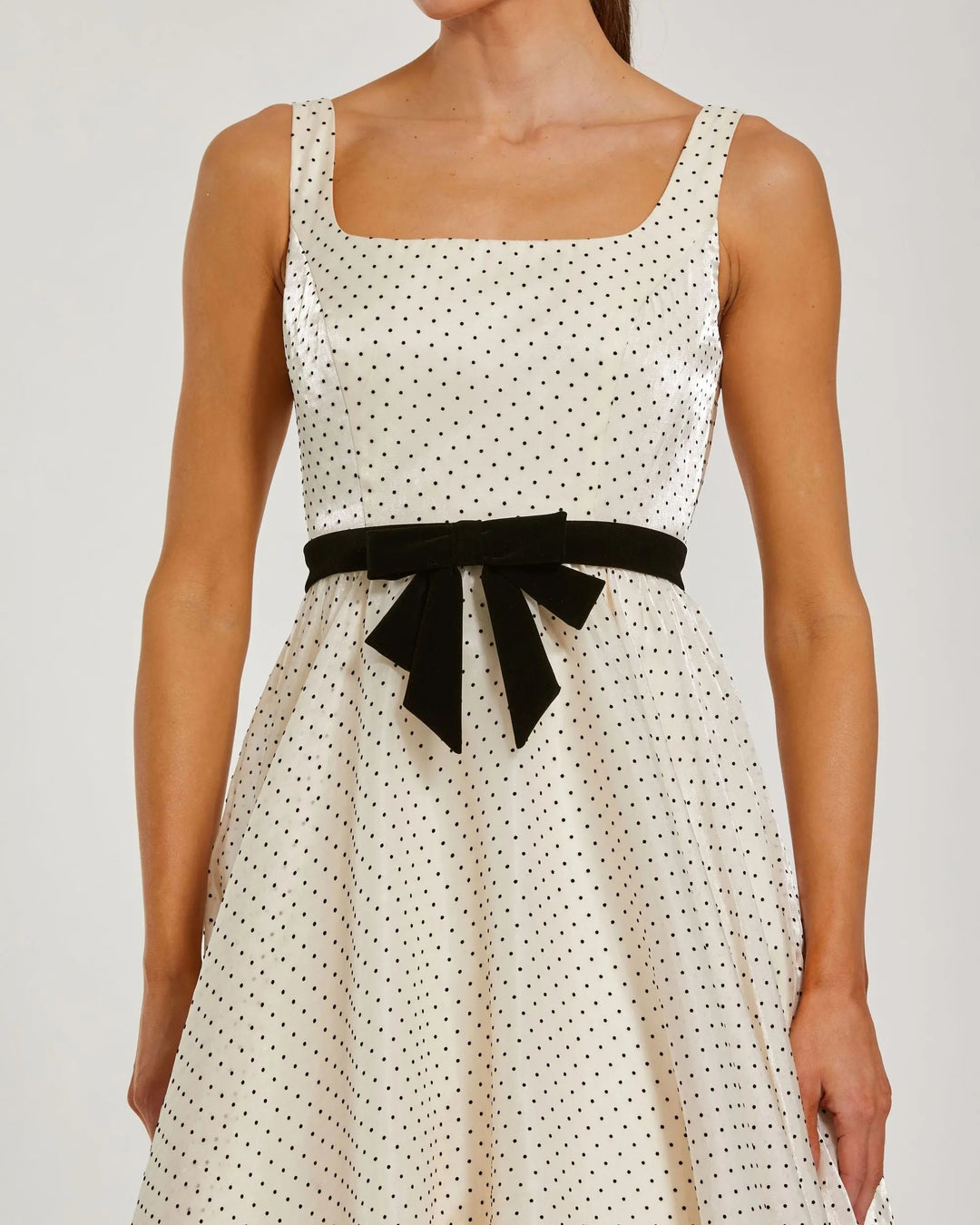 Mac Duggal 56185 Ivory Polka Dot Square Neck Ball Gown With Bow