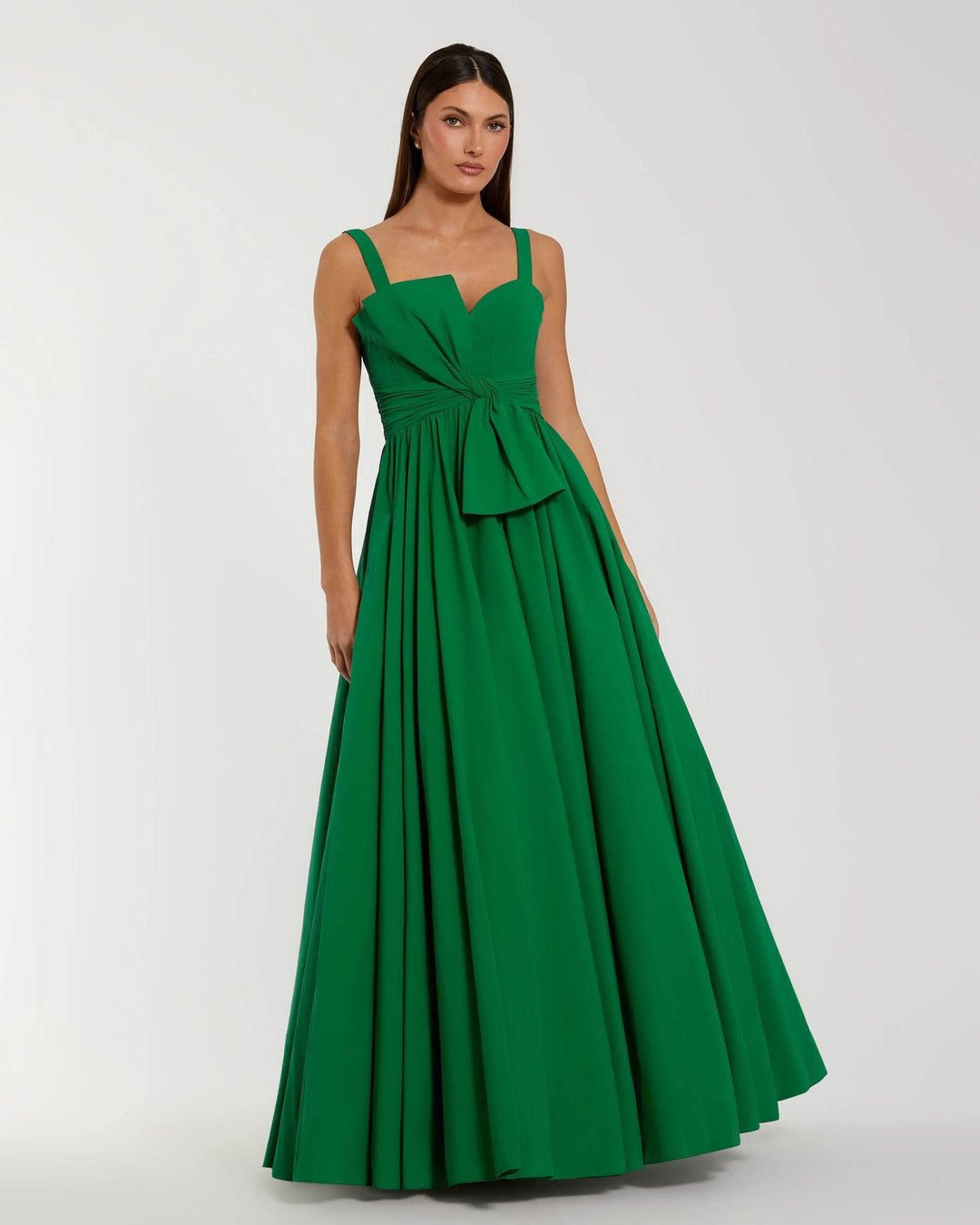 Green Sleeveless Corset Ball Gown With Bow - FOSTANI.com