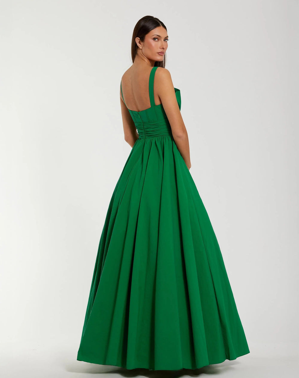 Green Sleeveless Corset Ball Gown With Bow - FOSTANI.com