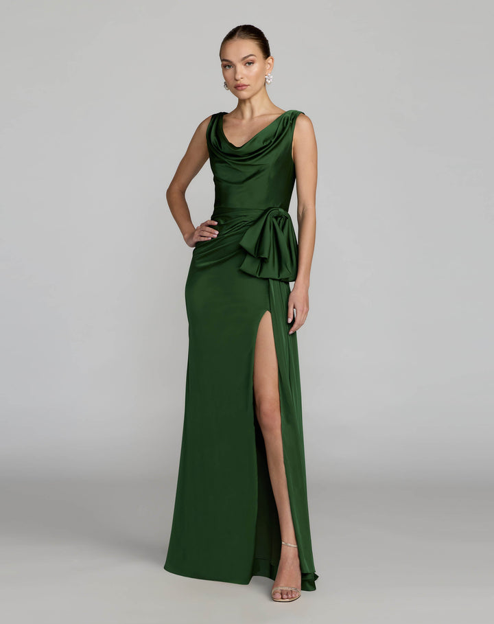 Mac Duggal 56230 Draped Cowl Neck Gown with Side Slit