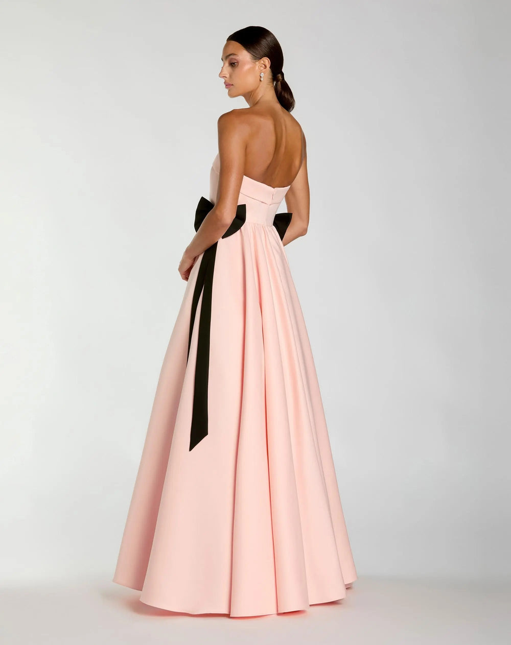 Pink Satin Strapless Ball Gown With Bow Details - FOSTANI.com
