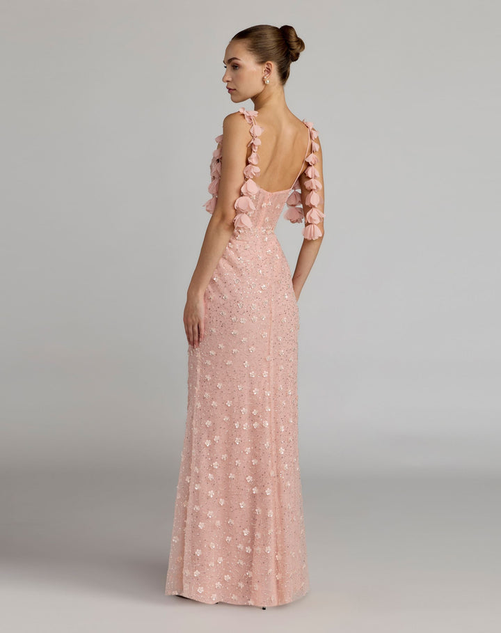 Pink Sweetheart Neck Embellished Gown With Floral Detail - FOSTANI.com