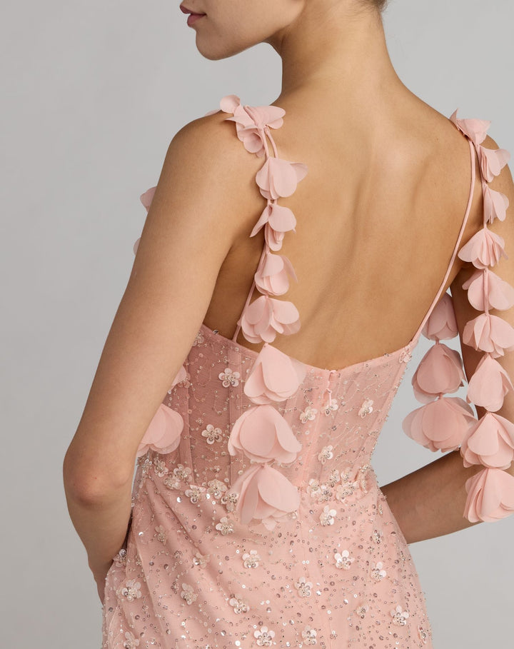Pink Sweetheart Neck Embellished Gown With Floral Detail - FOSTANI.com