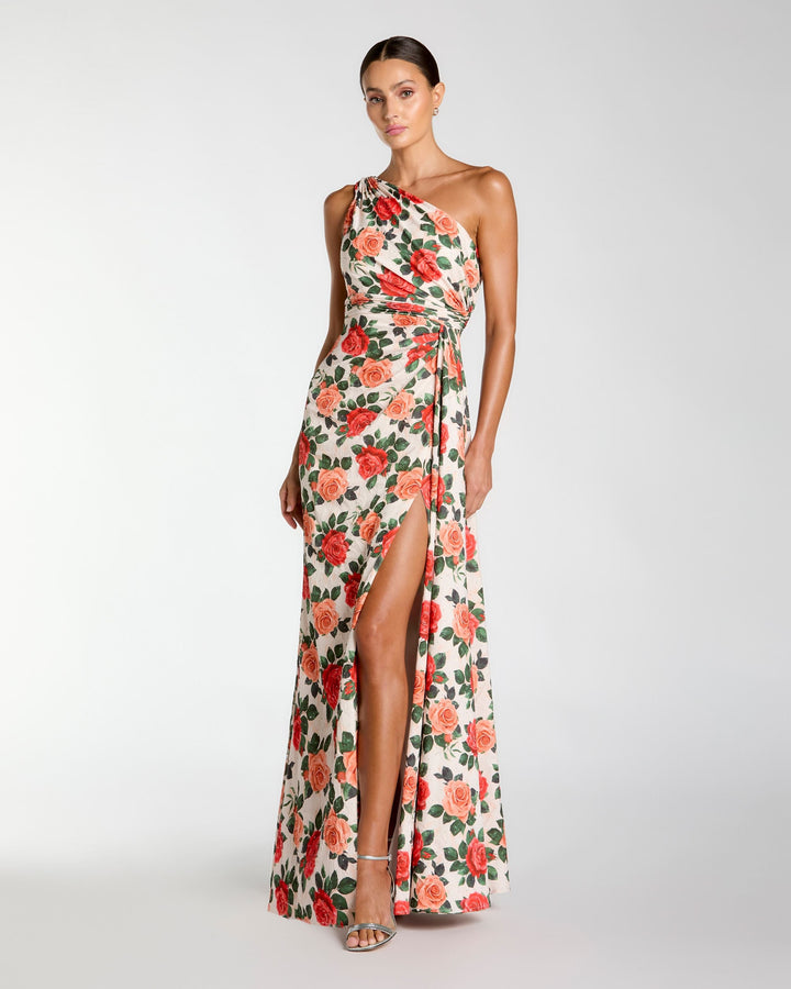 Mac Duggal 56297 Multicolor Floral One Shoulder Slit Gown - FOSTANI.com