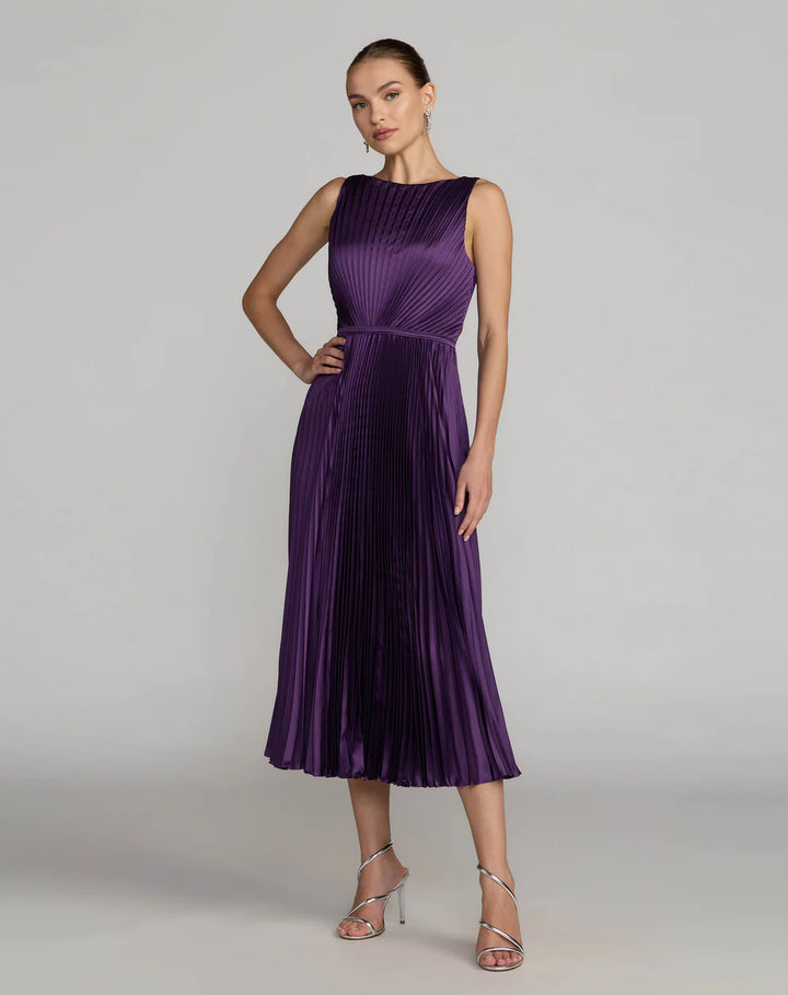 Mac Duggal 56326 Sleeveless High Neck Pleated Midi Dress
