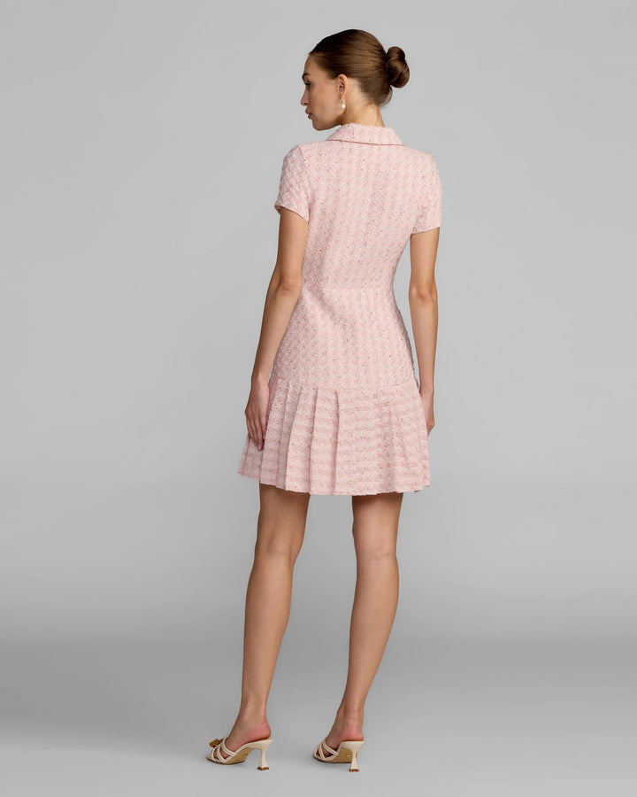 Pink Boucle Button Front Mini Dress - FOSTANI.com