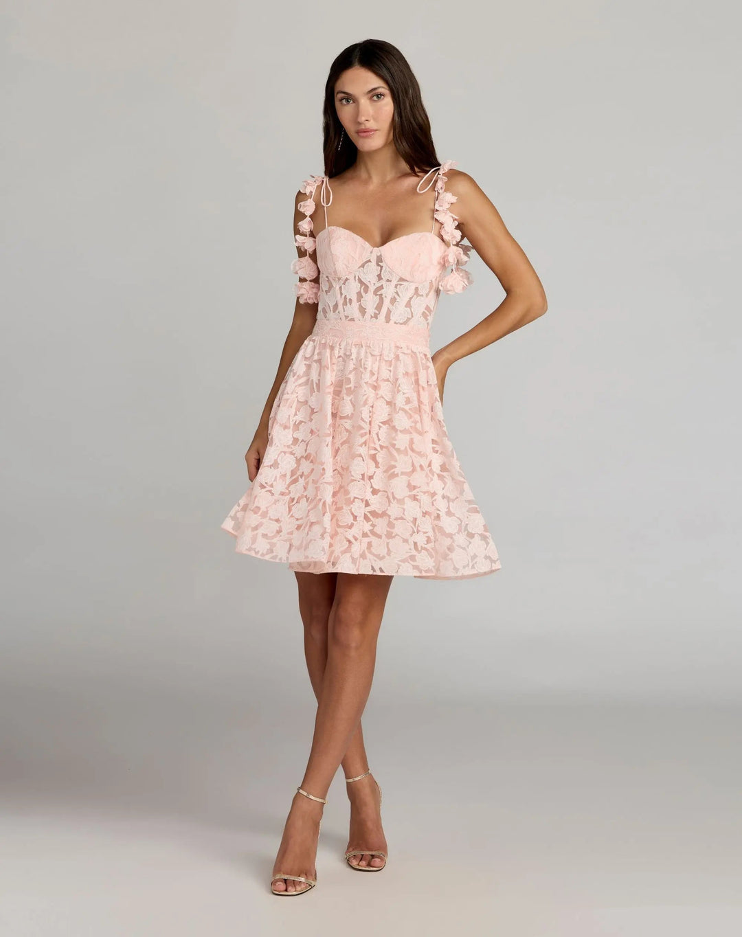 Pink Sleeveless Sweetheart Neck Floral Mini Dress - FOSTANI.com