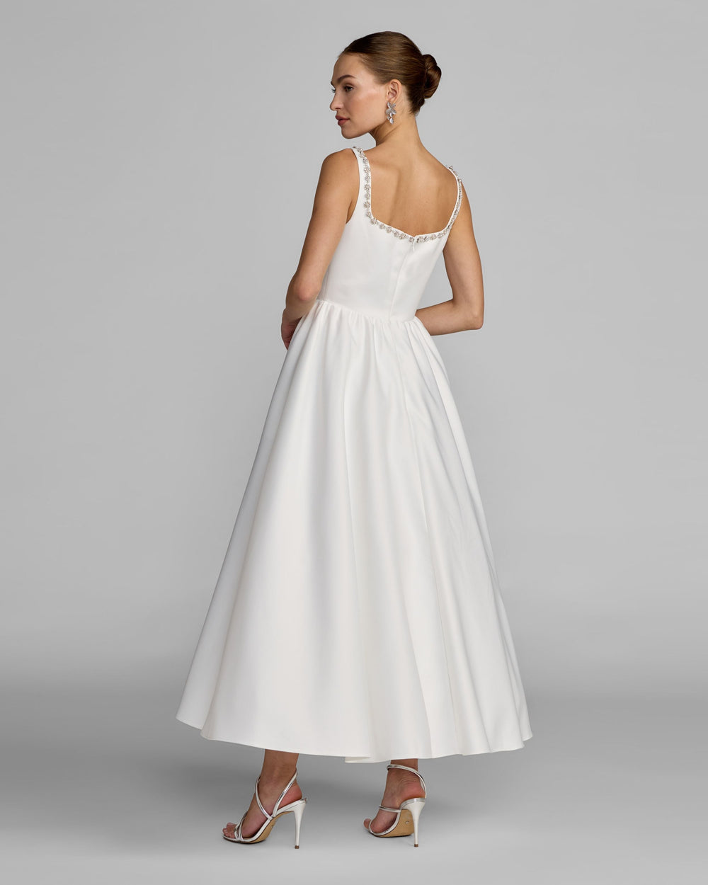 Mac Duggal 56417 White Embellished Square Neck A-Line Midi Dress - FOSTANI.com
