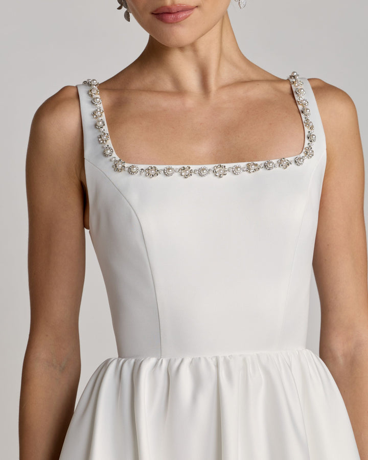 Mac Duggal 56417 White Embellished Square Neck A-Line Midi Dress - FOSTANI.com