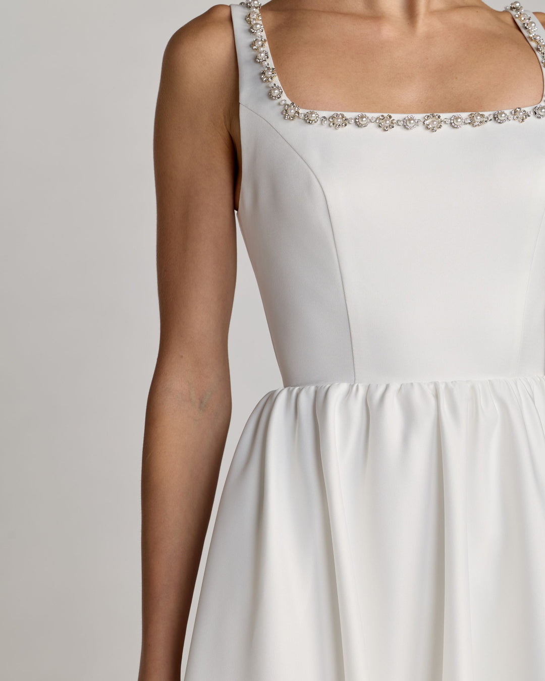 Mac Duggal 56417 White Embellished Square Neck A-Line Midi Dress - FOSTANI.com