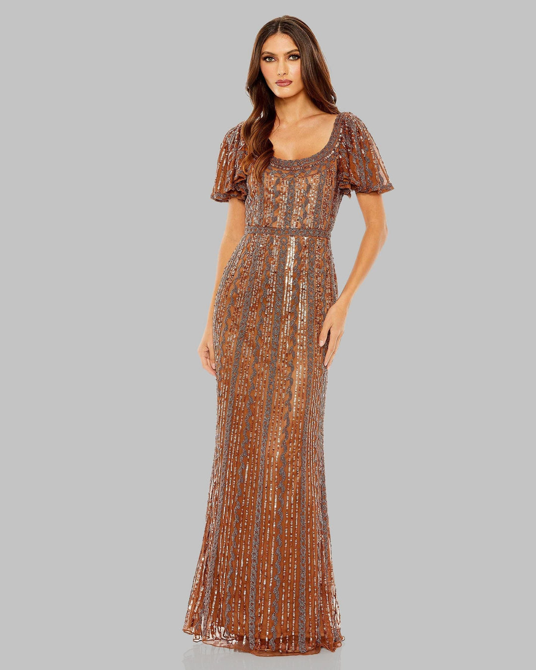 Mac Duggal 5914 Beaded Flutter Sleeve Column Gown