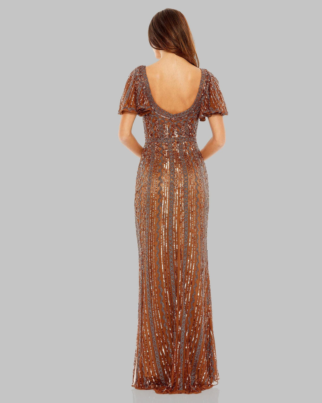 Mac Duggal 5914 Beaded Flutter Sleeve Column Gown