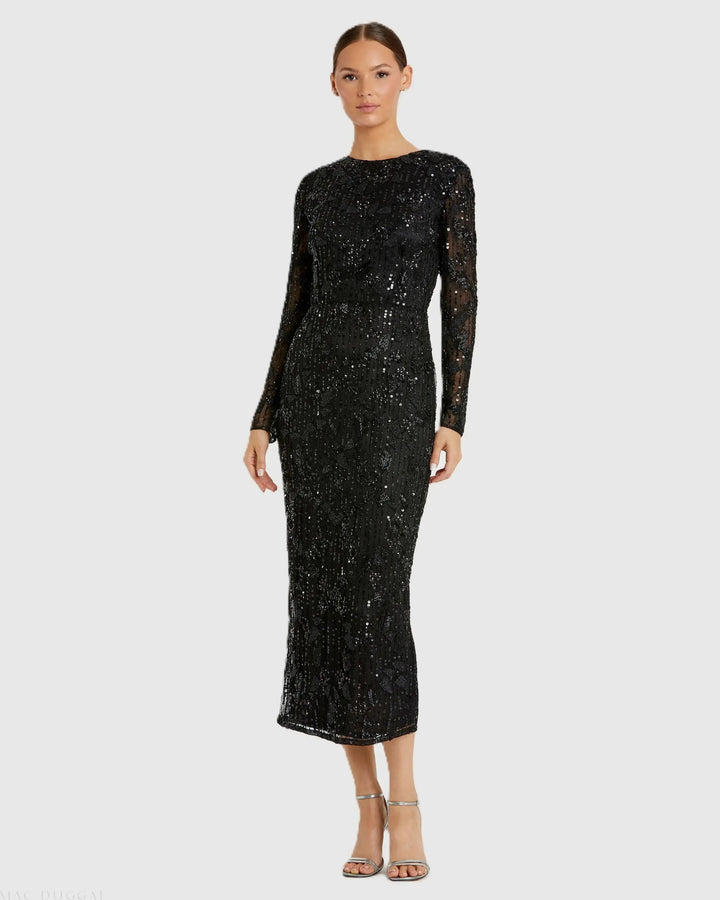 Mac Duggal 5988 High Neck Long Sleeve Embellished Dress