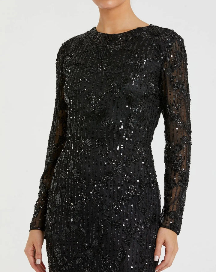 Mac Duggal 5988 High Neck Long Sleeve Embellished Dress
