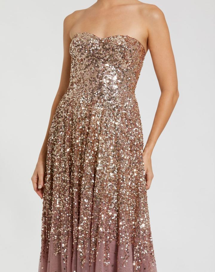 Mac Duggal 6144 Strapless Sweetheart Neck Sequin Ombre Gown