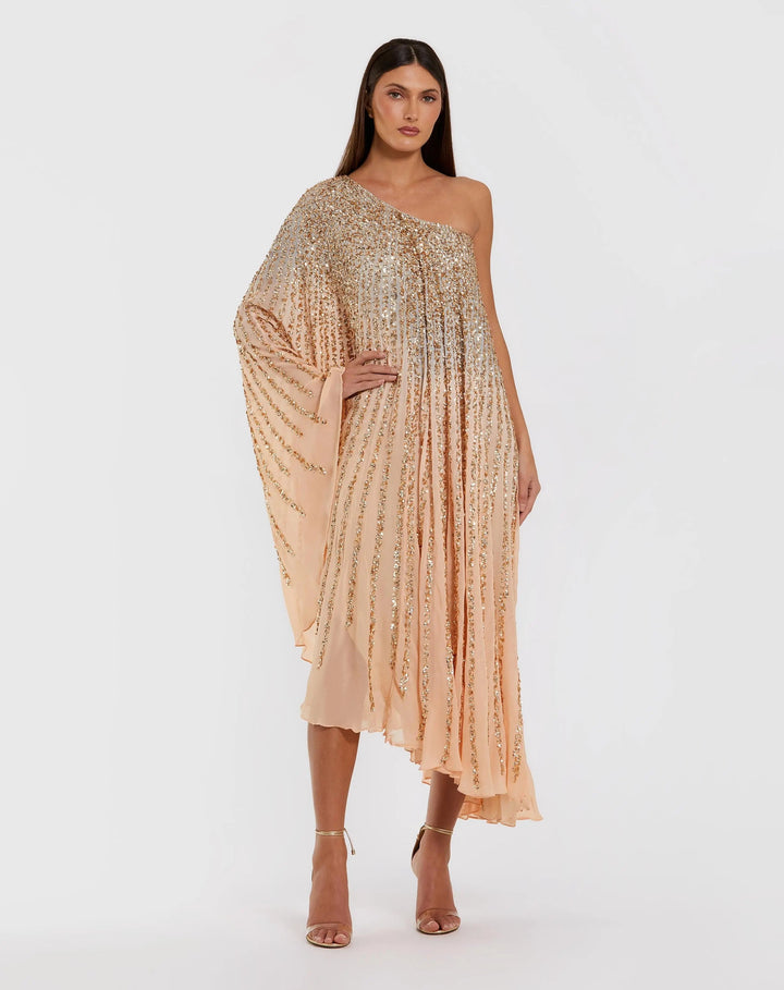 Mac Duggal 6204 One Shoulder Ombre Sequin Kaftan Dress
