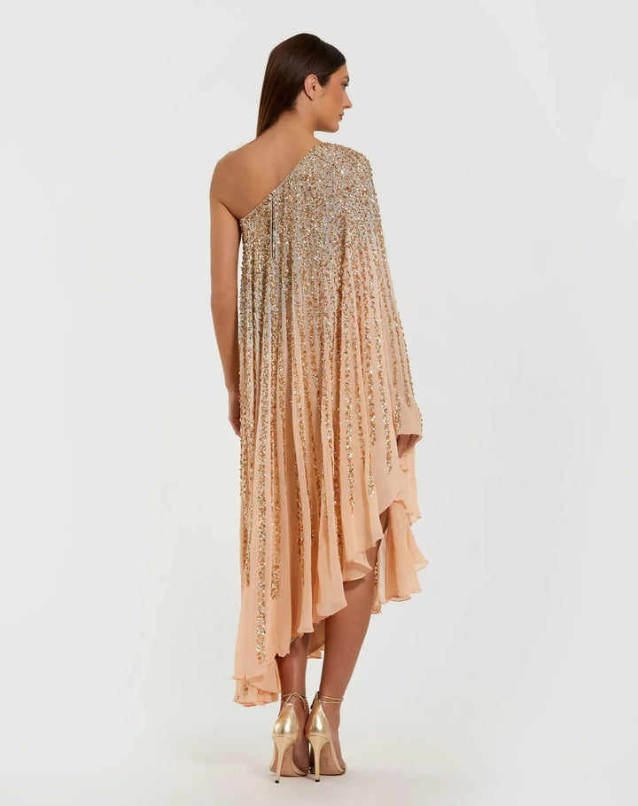 Mac Duggal 6204 One Shoulder Ombre Sequin Kaftan Dress