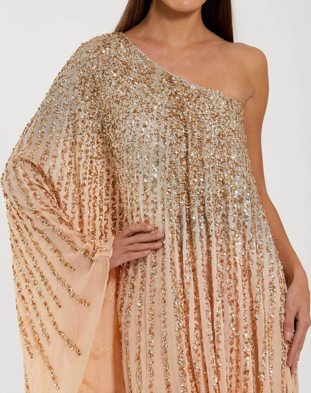 Mac Duggal 6204 One Shoulder Ombre Sequin Kaftan Dress