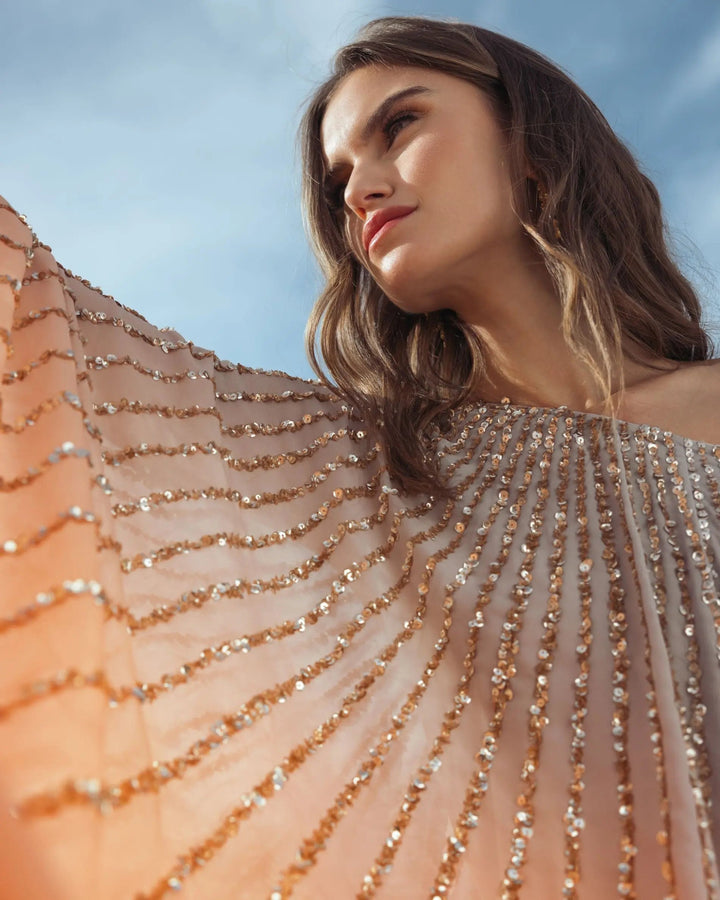 Mac Duggal 6204 One Shoulder Ombre Sequin Kaftan Dress