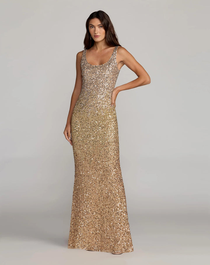 Mac Duggal 6219 Gold Sequin Scoop Neck Column Gown