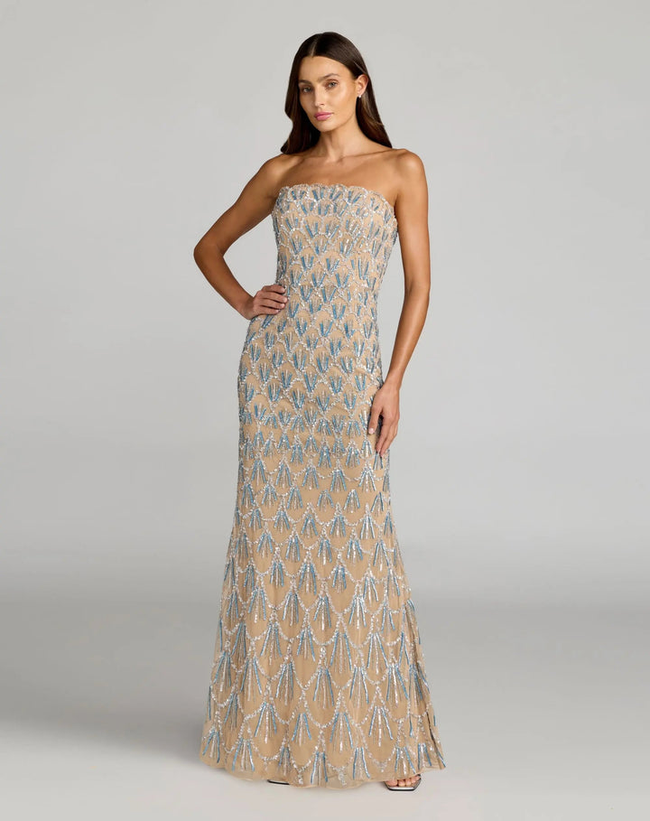 Mac Duggal 6250 Beige Hand Embellished Strapless Evening Gown