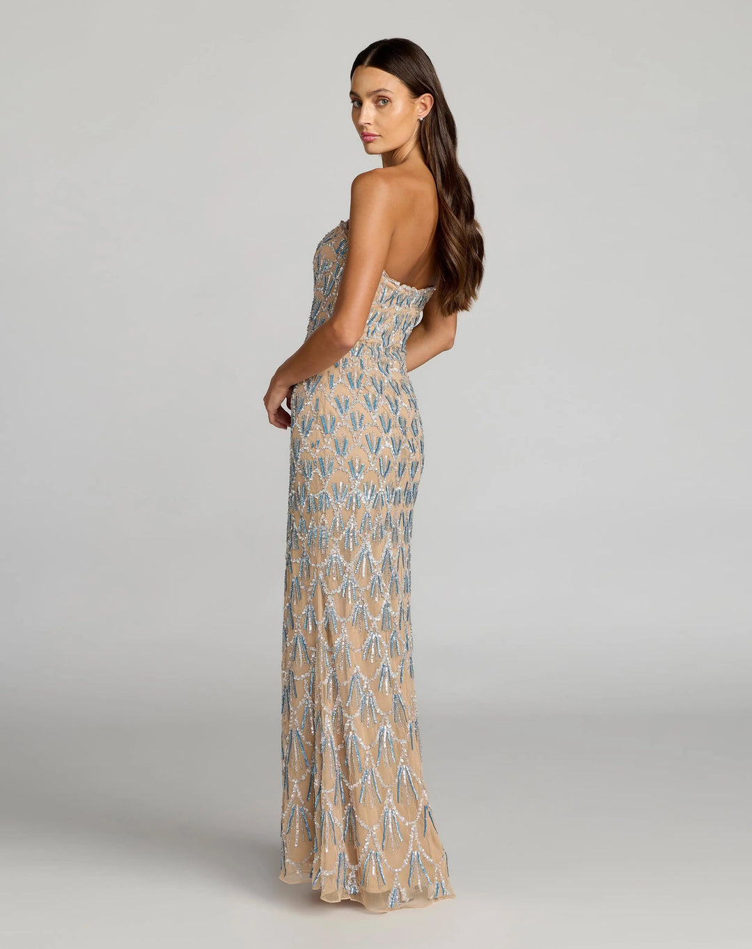 Mac Duggal 6250 Beige Hand Embellished Strapless Evening Gown