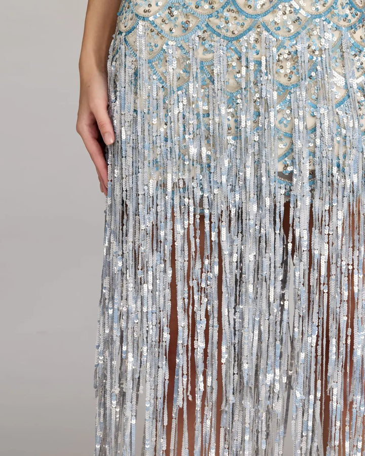 Mac Duggal 6251 Sequin Fringe Midi Dress