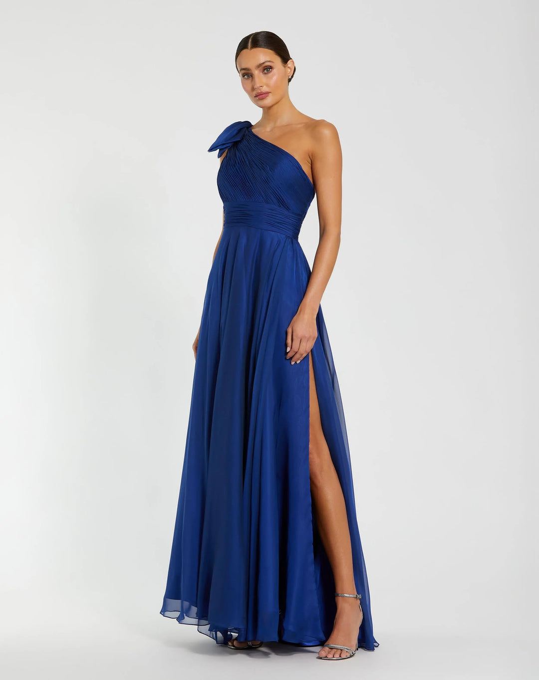Mac Duggal 9967476P Blue Sleeveless One Shoulder Pleated Gown - FOSTANI.com