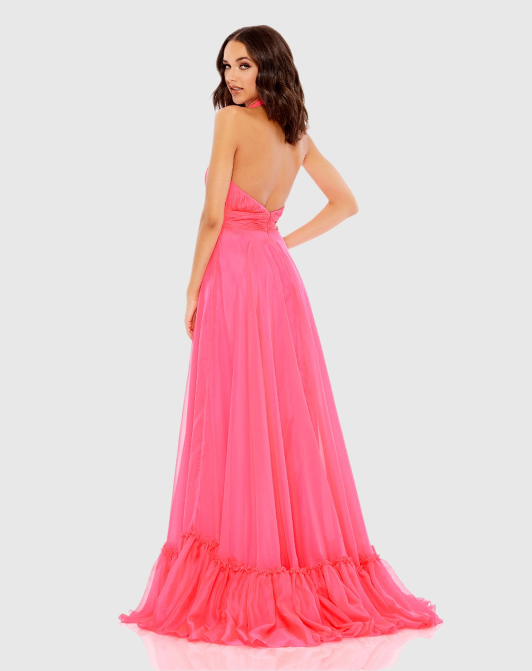 Mac Duggal 67816 High Neck Tiered Chiffon Halter Gown