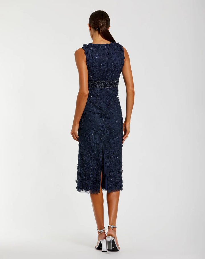 Mac Duggal 67853 Floral Applique Sleeveless Midi Dress