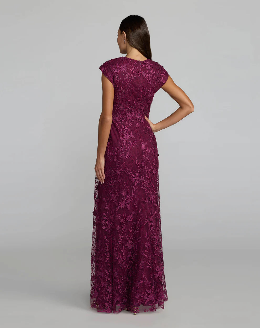 Mac Duggal 67882 Women's Faux Wrap Embroidered Cap Sleeve Dress