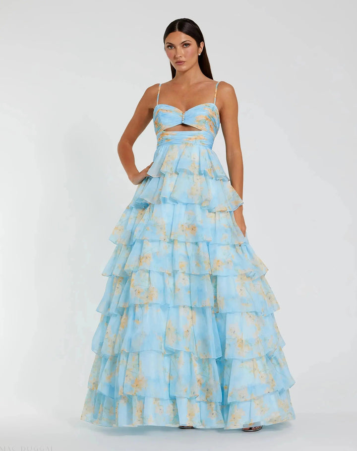Mac Duggal 67966 Floral Cut Out Ruffle Tiered Gown