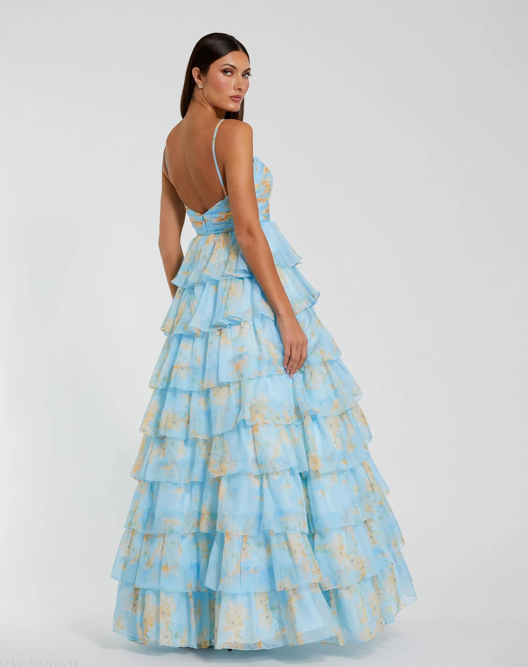 Mac Duggal 67966 Floral Cut Out Ruffle Tiered Gown
