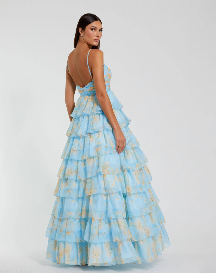 Mac Duggal 67966 Floral Cut Out Ruffle Tiered Gown