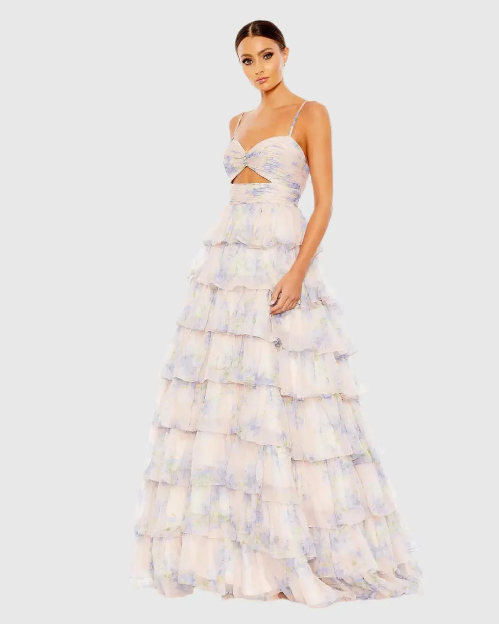 Mac Duggal 67966 Floral Cut Out Ruffle Tiered Gown