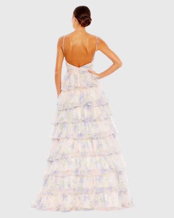 Mac Duggal 67966 Floral Cut Out Ruffle Tiered Gown