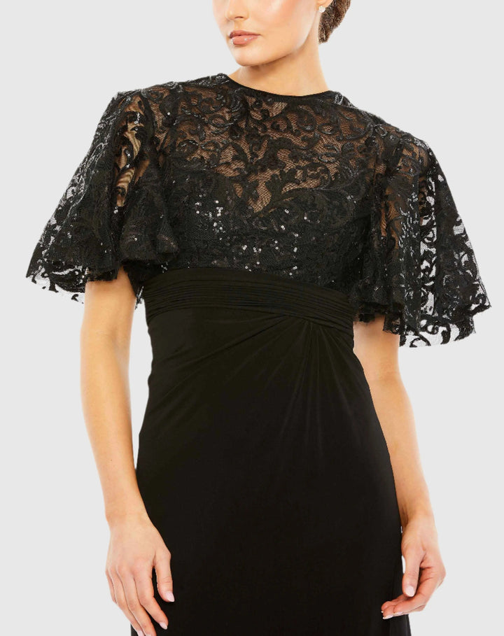 Mac Duggal 68002 Black Embellished Butterfly Sleeve Gown