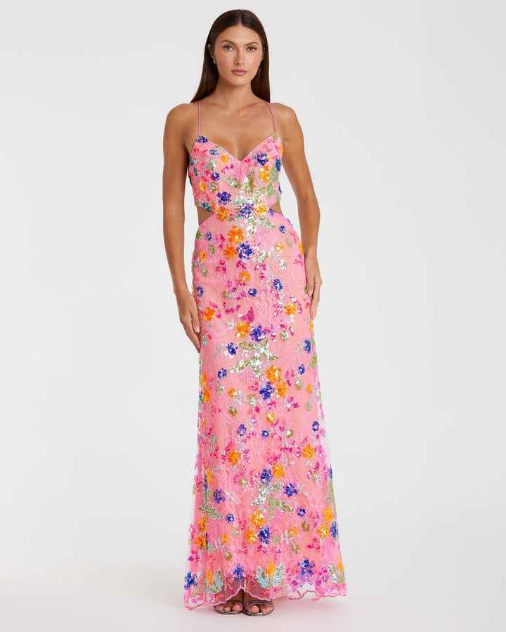Mac Duggal 68067 Pink Embellished Lace Strappy Column Gown