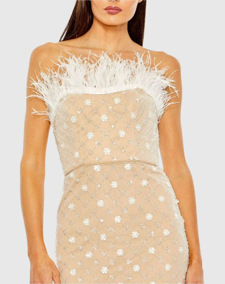 Mac Duggal 68140V Embellished Feather Strapless Column Dress