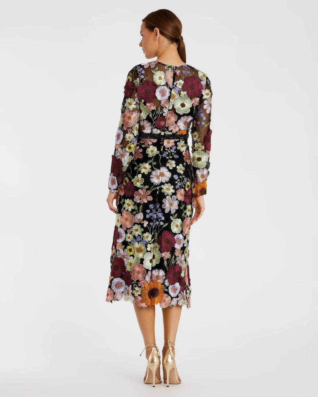Mac Duggal 68462 Multicolor Floral Embroidered A-Line Midi Dress