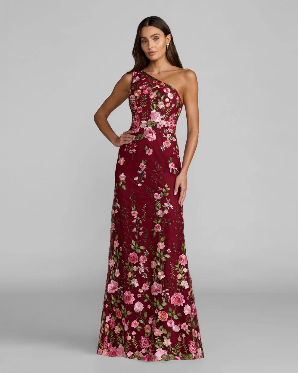Mac Duggal 68606 One Shoulder Floral Embroidered Gown Dress