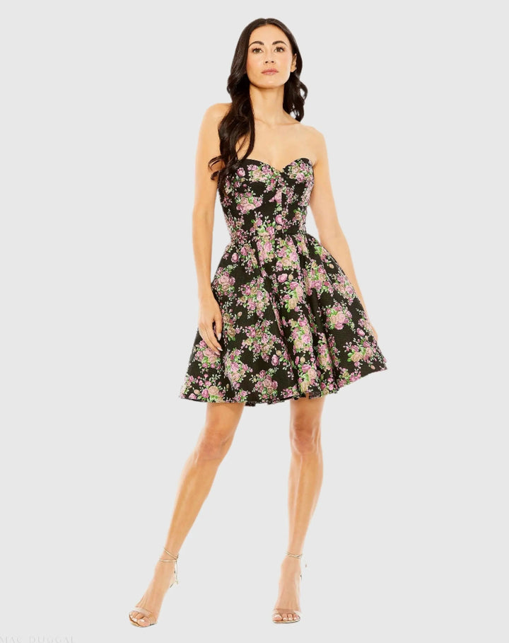 Mac Duggal 68615 Black Strapless Brocade Mini Dress